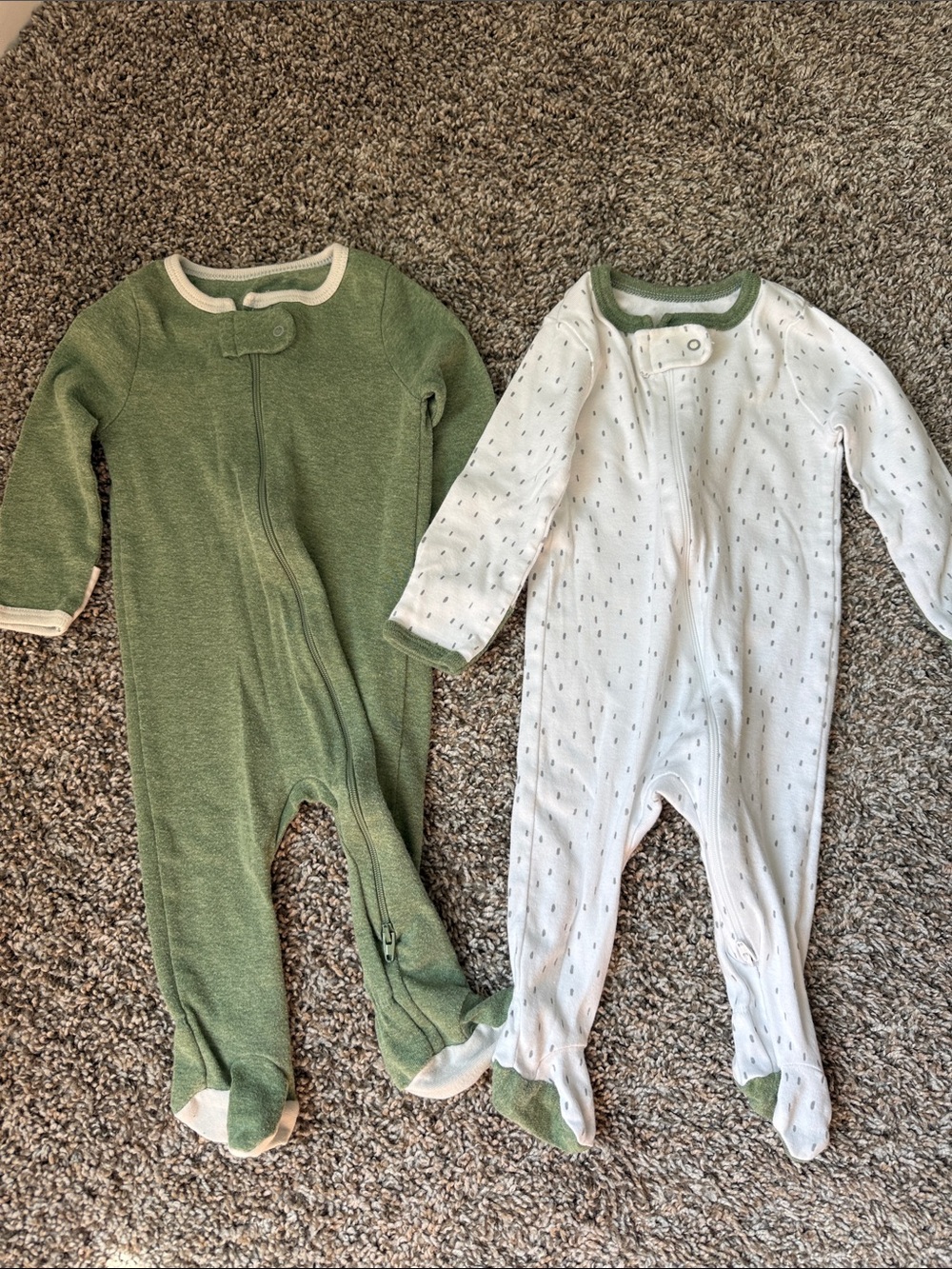 cloud island Green & Cream Baby Footie Sleepers (2-Pack)